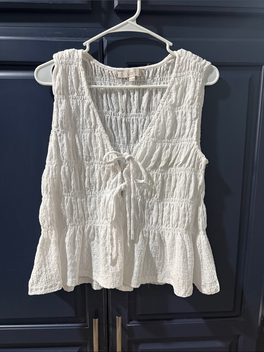 LOFT Double Tie Front Smocked Peplum Top - Picture 2 of 5